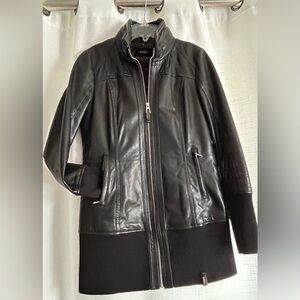 RUDSAK Quilted Black Real Leather Jacket (High collar hidden hood)